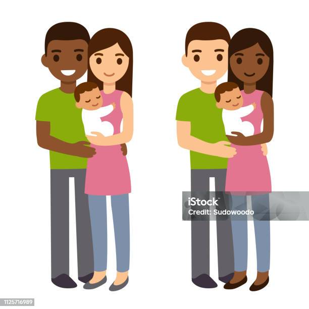 Mixed Couple With Baby Stock Illustration - Download Image Now - Baby - Human Age, Parent, Newborn