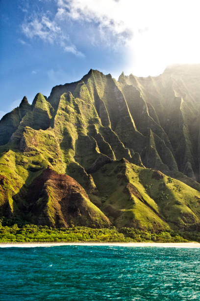 tajemnicze wybrzeże misty na pali i kanion waimea, kauai, hawaje - waimea canyon state park zdjęcia i obrazy z banku zdjęć