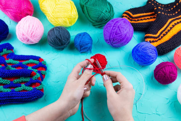 istock girl knits sock knitting needles 1125720090