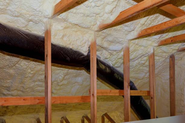 istock Foam plastic insulation installed in the sloping ceiling of new frame house. 1125725357