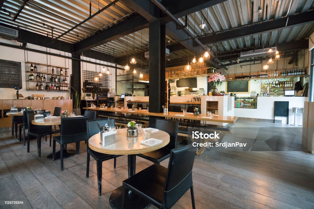 The "It" place Interior design of a modern restaurant. Restaurant Stock Photo
