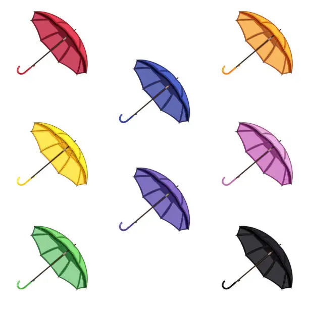 Vector illustration of Collection of 8 colorful umbrellas.