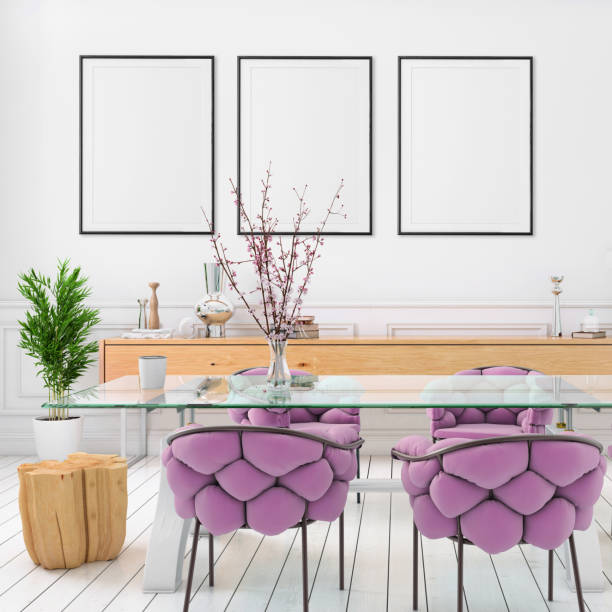 istock Nordic style apartment dining room with picture frame template 1125729911
