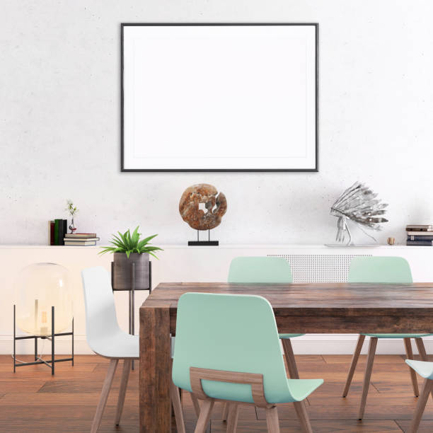 istock Nordic style apartment dining room with picture frame template 1125729928