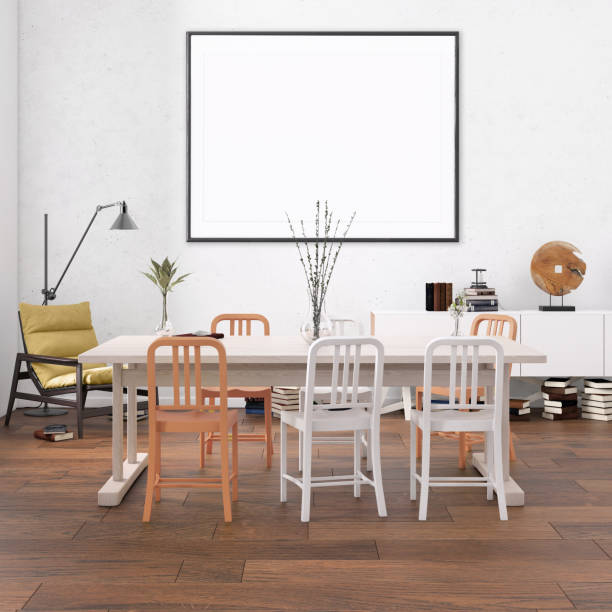 Nordic style apartment dining room with picture frame template