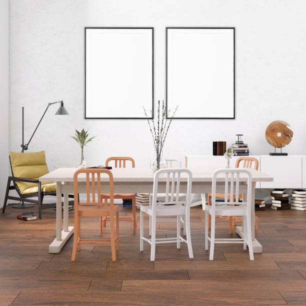istock Nordic style apartment dining room with picture frame template 1125729955