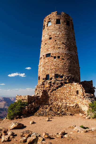 Desert View Watchtower at the Grand Canyon in Arizona, United States Desert View Watchtower overlooking the majestic landscape of the Grand Canyon in Arizona, USA. south rim stock pictures, royalty-free photos & images