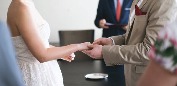 istock The groom wearing wedding ring for the bride 1125730245