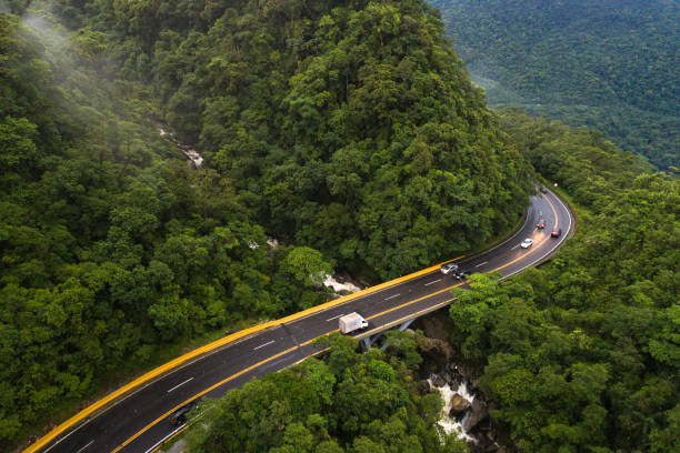 istock Aerial View of Curve Road in a Forest 1125731991