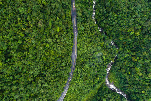 luftaufnahme von einer straße in einer gesamtstruktur - double bend sign fotos stock-fotos und bilder