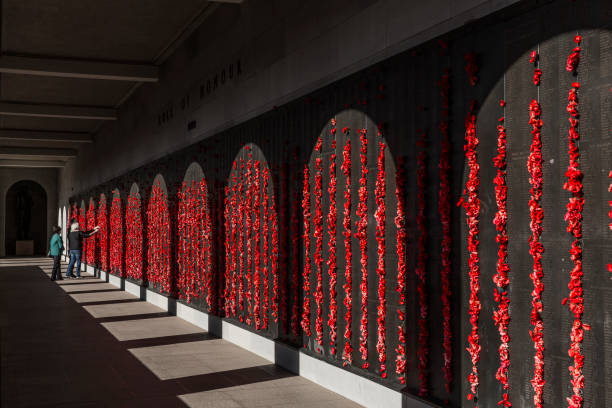 Red poppies and the name of every soldier lost or killed in war line the massive walls of Canberra's Australian War Memorial.