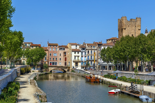 View of Canal de la Robine in Narbonne, France