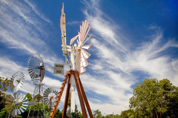 A replica historic windmill takes place near other windmills in Toowoomba, Queensland, Australia.