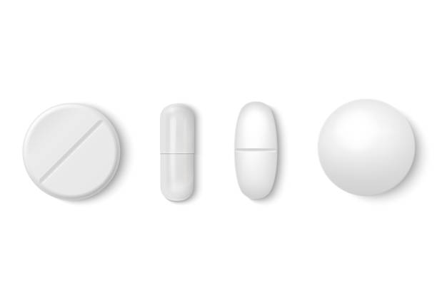 vektor, die realistische weißen medizinische pille 3d-symbol closeup isoliert auf weißem hintergrund gesetzt. design-vorlage von pillen, kapseln für grafiken, mock-up. ärzte und medizinisches konzept. ansicht von oben - painkiller pill capsule birth control pill stock-grafiken, -clipart, -cartoons und -symbole