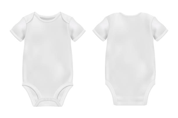 illustrations, cliparts, dessins animés et icônes de vector réaliste bébé blanc blanc body modèle, maquette closeup isolée on white background. côté devant et dos. enfants de corps, chemise bébé, body. accessoires, vêtements pour les nouveau-nés. vue de dessus - onesie