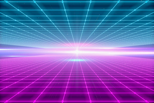 istock 80s Retro Sci-Fi Futuristic Landscape Abstract Background with Lens Flare 1125743247