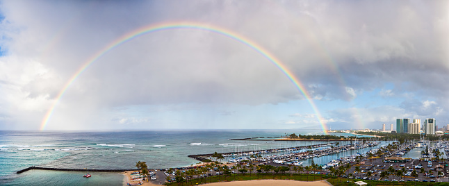 Beautiful Double Rainbow Over Honolulu Harbor.