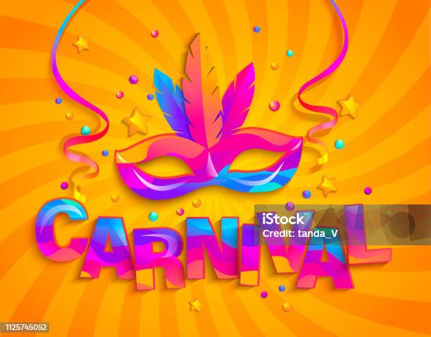 Mask With Feathers For Carnival Stock Illustration - Download Image Now - Carnival - Celebration Event, Backgrounds, Traveling Carnival