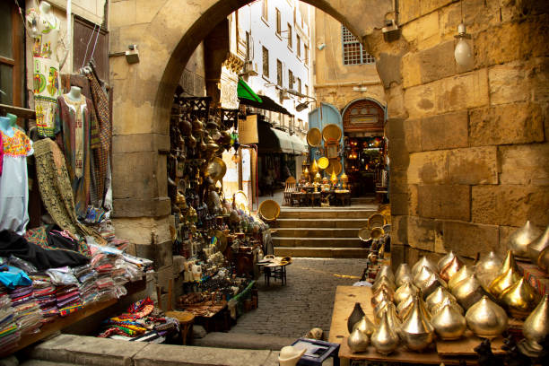 View of the enormous and exotic Khan Al-Khalili souk, located in the heart of Cairo, Egypt