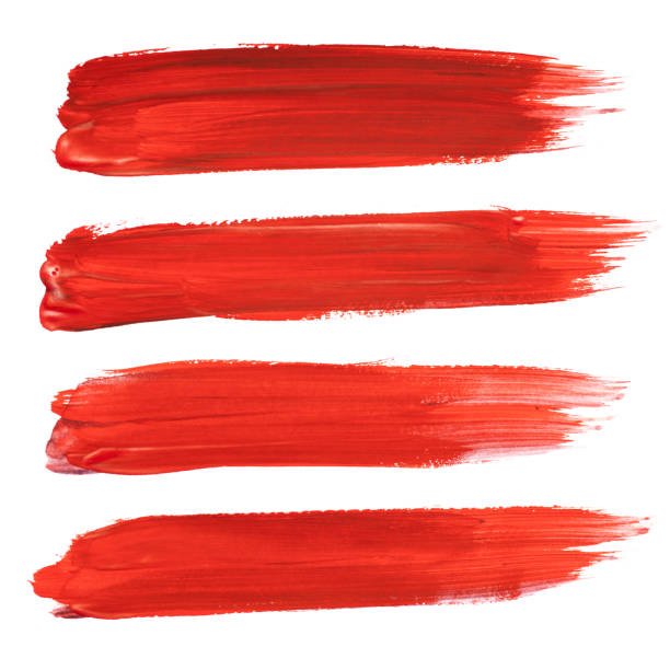 set di pennelli a tratto rosso isolati su bianco - paintbrush paint drop red foto e immagini stock