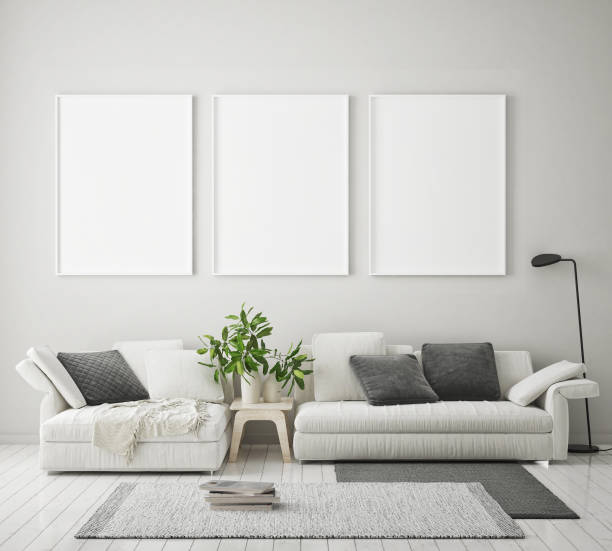 istock mock up poster frame in modern interior background, living room, Scandinavian style, 3D render 1125748387