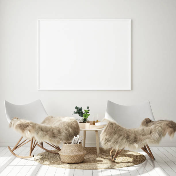 istock mock up poster frame in modern interior background, living room, Scandinavian style, 3D render 1125748410