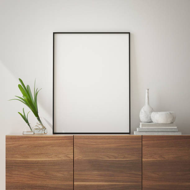 istock mock up poster frame in modern interior background, living room, Scandinavian style, 3D render 1125748441