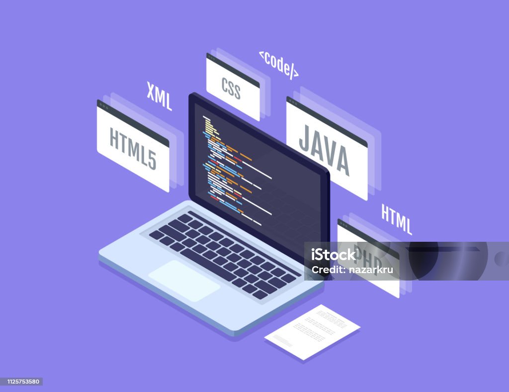 Codice Software Concetto Di Sviluppo Software Programmazione E Codifica Laptop Con ...