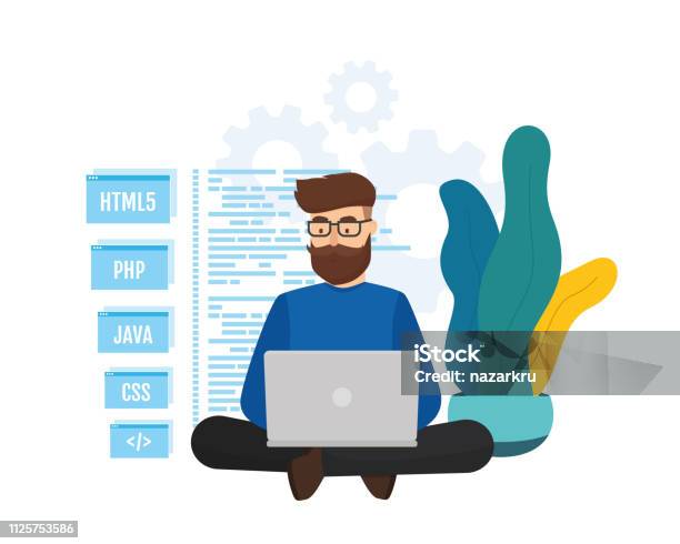 Vector Illustration The Young Programmer Engineerin Coding New Project ...