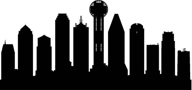 ilustrações, clipart, desenhos animados e ícones de skyline de dallas (todos os edifícios são móveis e completa) - bank of america plaza