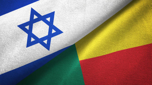 istock Benin and Israel two flags together textile cloth, fabric texture 1125756667