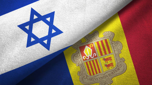 istock Andorra and Israel two flags together textile cloth, fabric texture 1125756674