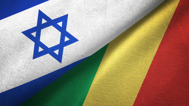 istock Congo and Israel two flags together textile cloth, fabric texture 1125756693