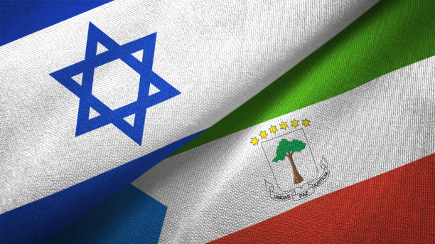 istock Equatorial Guinea and Israel two flags together textile cloth, fabric texture 1125756705