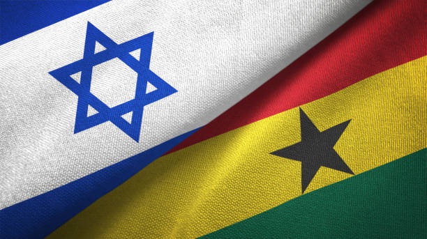 istock Ghana and Israel two flags together textile cloth, fabric texture 1125756723
