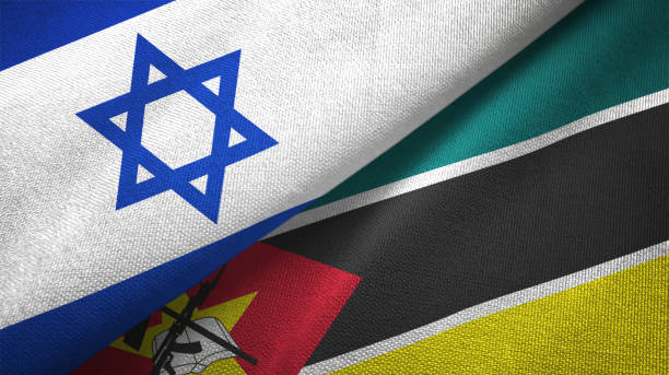 istock Mozambique and Israel two flags together textile cloth, fabric texture 1125756754