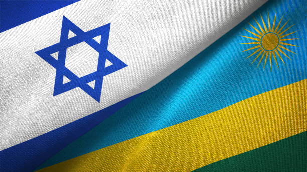 istock Rwanda and Israel two flags together textile cloth, fabric texture 1125756774