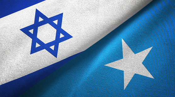 Somalia and Israel flags together textile cloth, fabric texture