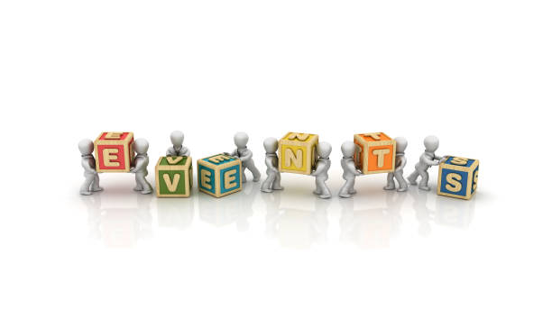 istock Business People Carrying EVENTS Buzzword Cubes - 3D Rendering 1125757022