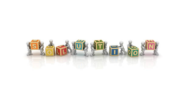 istock Business People Carrying SOLUTION Buzzword Cubes - 3D Rendering 1125757037