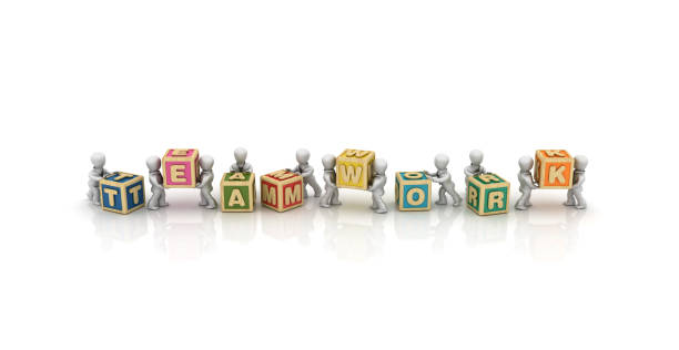istock Business People Carrying TEAMWORK Buzzword Cubes - 3D Rendering 1125757092