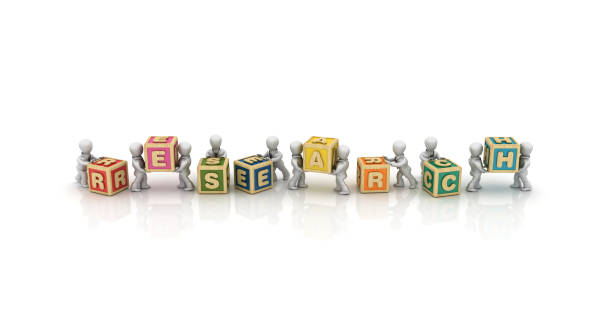 istock Business People Carrying RESEARCH Buzzword Cubes - 3D Rendering 1125757096