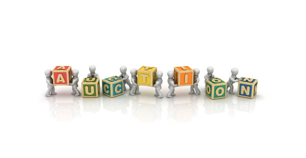 istock Business People Carrying AUCTION Buzzword Cubes - 3D Rendering 1125757125