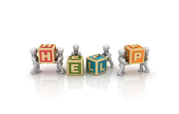 istock Business People Carrying HELP Buzzword Cubes - 3D Rendering 1125757141