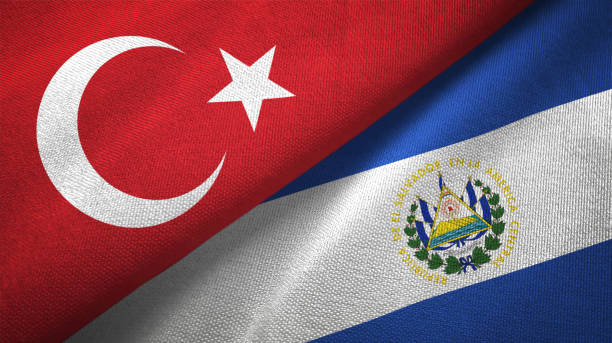 istock El Salvador and Turkey two flags together textile cloth, fabric texture 1125757328