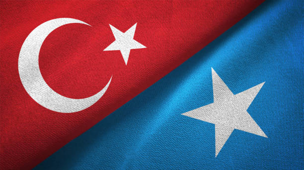 istock Somalia and Turkey two flags together textile cloth, fabric texture 1125757931