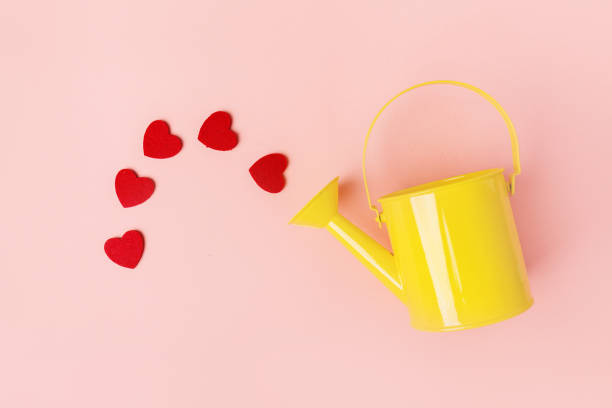 istock Watering can with hearts on pink 1125758151