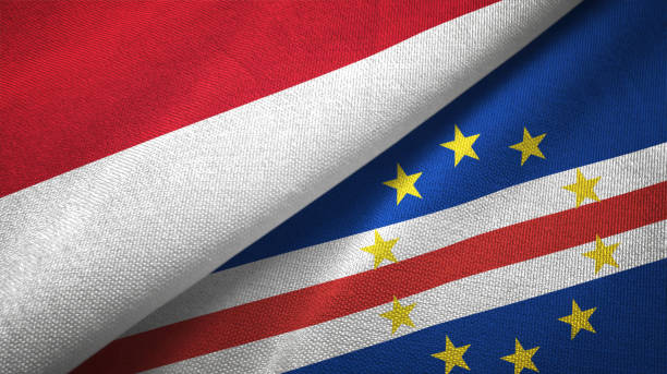 istock Cape Cabo Verde and Indonesia two flags together textile cloth, fabric texture 1125758827