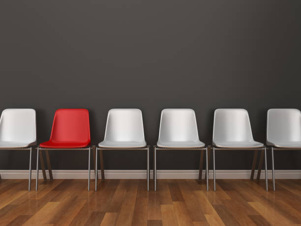 istock Chairs on Wood Floor One Red - 3D Rendering 1125764488