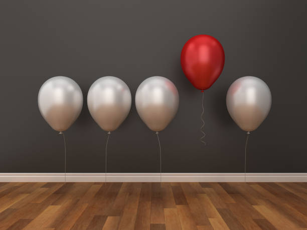 istock Balloons in a Room One Red - 3D Rendering 1125764491
